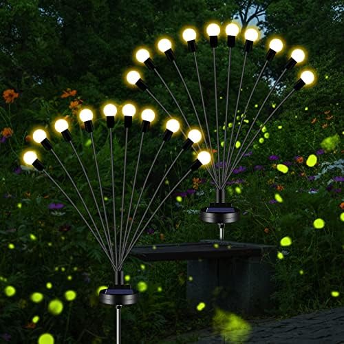 YIDM güneş bahçe ışıkları ateş böceği ışıkları: 2 paket güneş bahçe ışıkları 20 LED rüzgarla sallanır dekoratif ışıklar su geçirmez