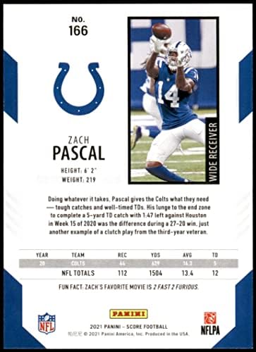 2021 Puanı 166 Zach Pascal Indianapolis Colts (Futbol Kartı) NM / MT Colts