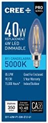 Cree Aydınlatma Pro Serisi B11 Şeffaf Cam Filament Şamdan 40 Watt Eşdeğeri, Gün ışığı (5000k), Kısılabilir