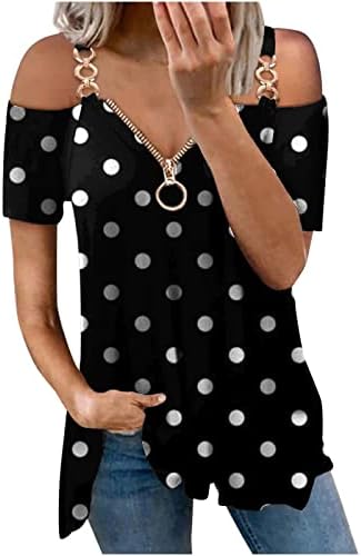 Yaz Sonbahar Üst Gömlek Bayanlar Straplez Kısa Kollu 2023 Elbise Moda V Boyun Pamuk Grafik Zip Up Bluz 6A 6A