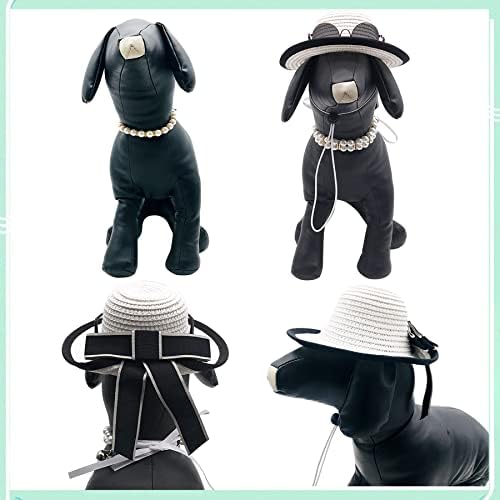 Pai Sence 2 adet Küçük Köpekler Hasır Şapka Büyük Yaylar ile 2 adet Güneş Gözlüğü ve 2 adet Sahte İnci Taklidi Ayarlanabilir Kolye