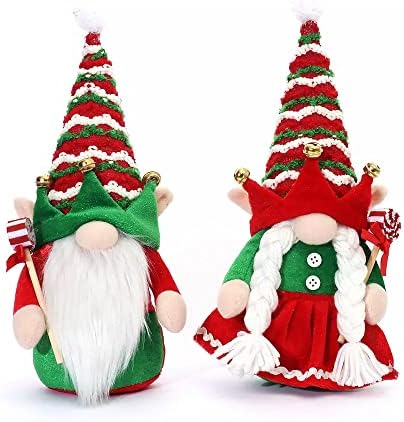 Çan, Düğme ve Lolipoplu Noel Cüceleri-Bay ve Bayan Noel Cücesi Noel Dekoru Noel Cüceleri Dekoru