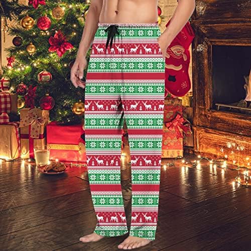 Noel Pantolon Pijama Streç Bel Ren Geyiği Grafik Pijama Dipleri Artı Boyutu İpli Pijama Pj Pantolon Sweatpants