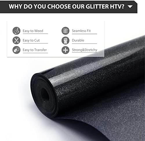 HTVRONT siyah Glitter ısı transferi vinil-12 x 10ft Siyah Glitter Demir on vinil gömlek, Glitter HTV vinil rulo ısı vinil tasarım