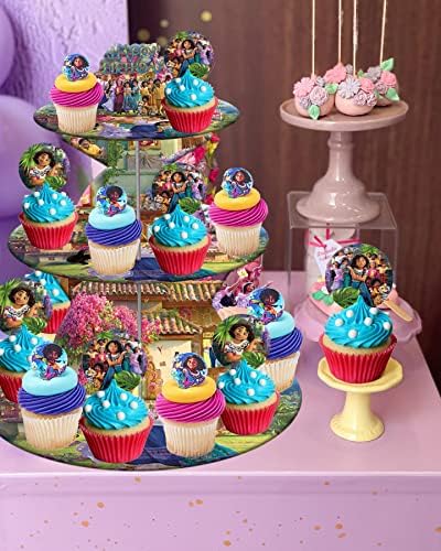 Encanto Parti Malzemeleri-Sihirli Film 3 Katmanlı Cupcake Standı Doğum Günü Tatlı Ekran Standı Çocuklar için Doğum Günü Partisi Süslemeleri