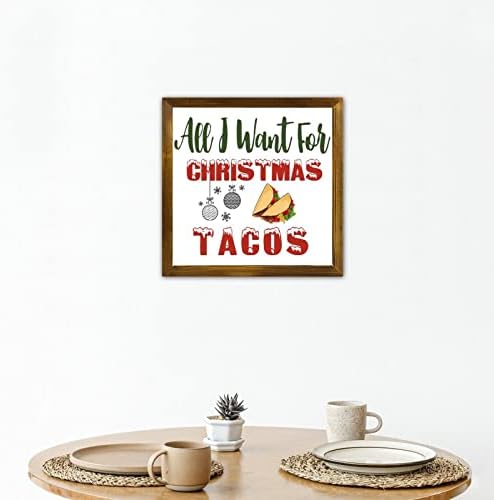 luckluccy Noel Ahşap Işaretleri Tüm Istediğim Noel Tacos Çerçeveli Asılı Işareti Gıda Aperatifler Hıristiyan ev duvar dekoru Ülke Işaretleri
