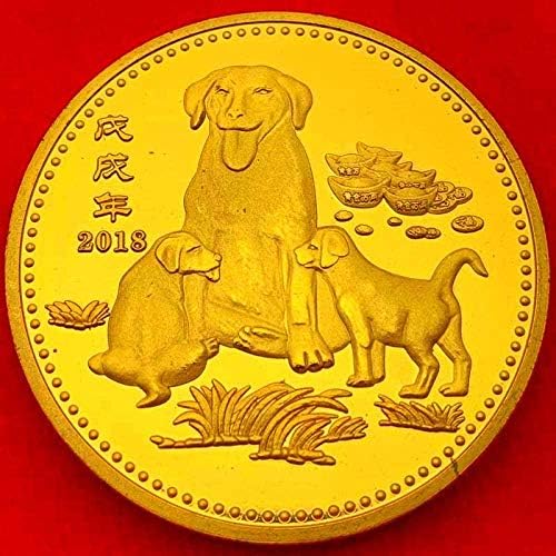 2018 Çin Wuxu Yıl Köpek hatıra parası Hayvan Zodyak Koleksiyonu Fuwa Altın Sikke Şanslı Para Yeni Yıl Sikke için Ev Odası Ofis Dekor