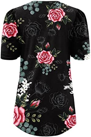 Sonbahar Yaz Şakayık Çiçek Grafik Üst Gömlek Kadınlar için Kısa Puf Kollu V Boyun Pamuk Brunch T Shirt C2 C2