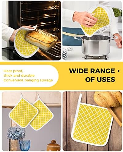5 Paket tutacak Mutfak Sıcak Pedleri Asılı Döngüler ile Geometrik Desen Sarı Fas Desen tencere Tutucu Pişirme ve Pişirme için