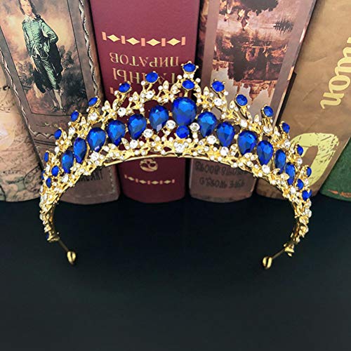 Kraliçe Taç Sparkly Kristal Düğün Tiara Asil Balo saç Takı Kafa Bandı Bayanlar için (Mavi)