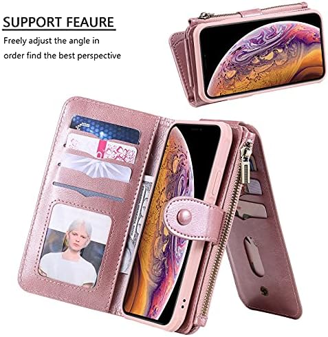 iPhone Xr Cüzdan Kılıf,Yıkatu 6.1 İnç deri cüzdan telefon kılıfı için Kadın ve Erkek, 2 in 1 Fermuar Ayrılabilir Folio Kapak Kapak