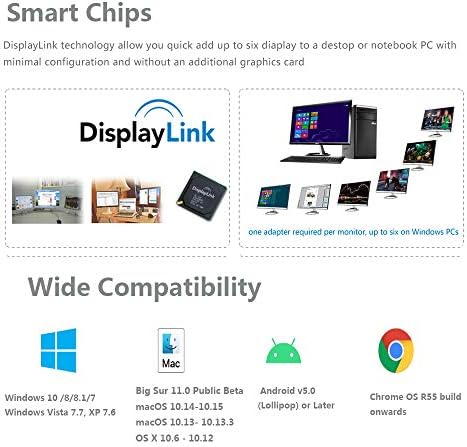 WAVLİNK USB'den HDMI / DVI / vga'ya Evrensel Video Grafik Ekran Adaptörü, Displaylink Yongası,Windows, macOS 10.14 Üstü, Chrome OS