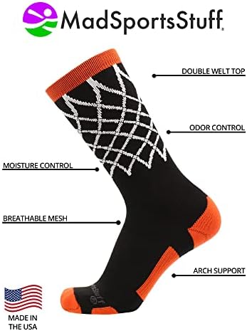 Net Mürettebat uzunluğuna sahip MadSportsStuff Elite Basketbol Çorapları-ABD malı