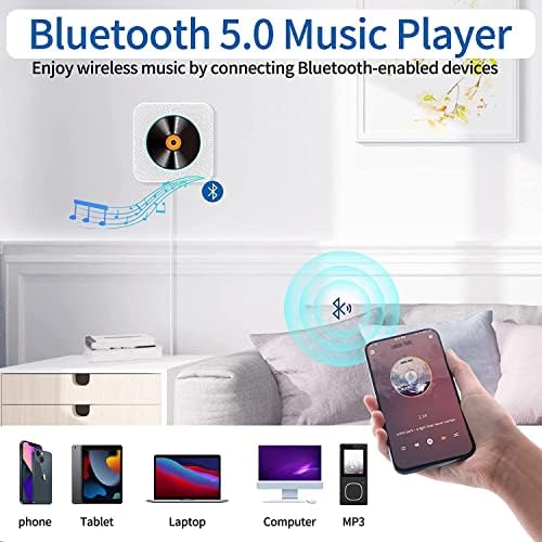 SHİWAKOTO Taşınabilir Bluetooth CD Çalar, Duvara Monte Edilebilir CD Çalar, Çift Stereo Hoparlör, Kulaklık Jakı, FM Radyo, USB Bağlantı