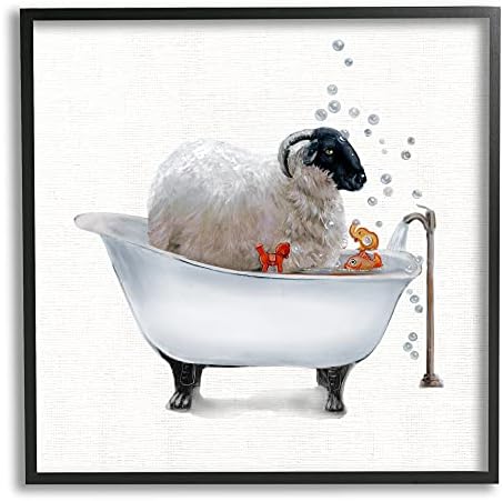 Stupell Industries Küvette Kabarık İlçe Keçisi Sabun Köpüğü, Donna Brooks tarafından Tasarlandı Siyah Çerçeveli Duvar Sanatı, 12 x