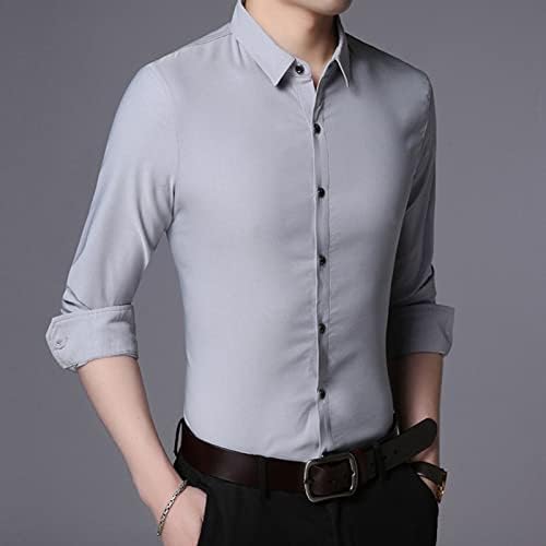 Maiyifu-GJ Erkekler Hafif Rahat Klasik Elbise Gömlek Düzenli Fit Düğme Aşağı Gömlek Katı Turn-Aşağı Yaka Uzun Kollu Gömlek