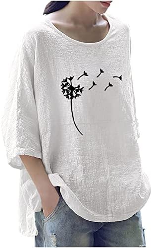 Kadın moda baskılı yuvarlak boyun Gevşek 3/4 Kollu T-Shirt kazak üstleri Rahat hafif Bluzlar Tops