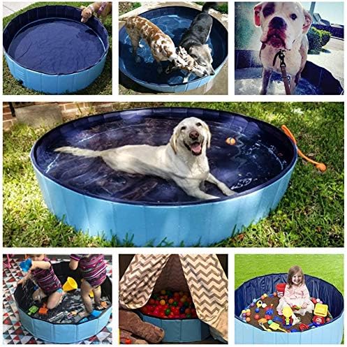 Katlanabilir Köpek Pet Havuzu-Pet Banyo Havuzu, Yüzme Havuzu Taşınabilir PVC Pet Sığ Havuzu Küvet Kediler ve Çocuklar için Mavi 80x30