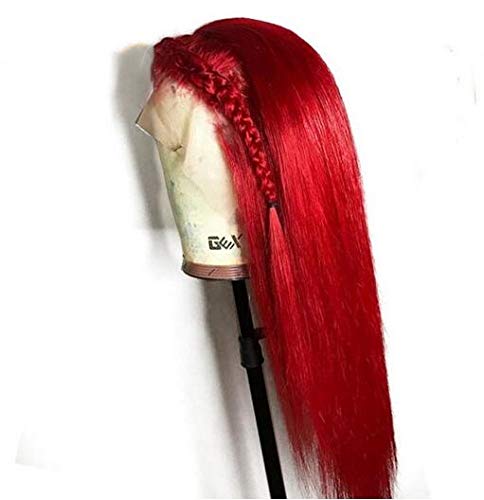 KRN Kırmızı Renk Brazillian işlenmemiş insan saçı Ipeksi Düz 130 % Yoğunluk dantel ön peruk Ön-Koparıp Saç Çizgisi Tam Dantel Peruk