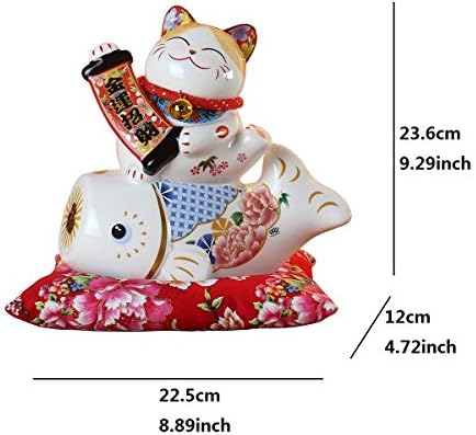 Gvuha Çin Feng Shui Beyaz Seramik Şanslı Kedi Figürü Maneki Neko Servet Kedi Para Kutusu Şanslı Charm Kumbara Kedi ve Balık, beyaz