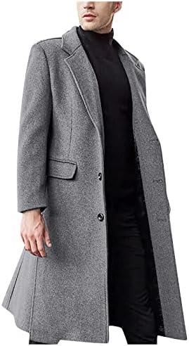 Kışlık ceketler Erkekler için Slim Fit Uzun Tek Göğüslü Termal Yün Trençkot Erkek Mont ve Ceketler Şık