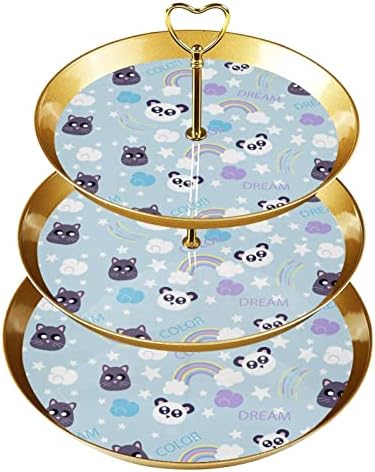 3 Katmanlı Yuvarlak Servis Tepsisi ile Pasta için ekran, Hayvanlar Panda Desen Cupcake Kulesi Ağaç Tutucu, tatlı Pasta Standı Çay Partisi