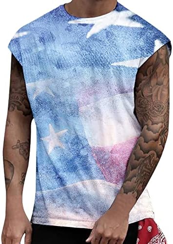 Bmısegm Yaz Erkek Elbise Gömlek erkek Casual Tank Tops Amerikan Bayrağı Baskı Kolsuz Kas Yurtsever Tees Serin Yumuşak T Shirt