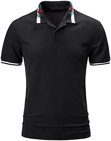 Kısa Kollu Polo golf gömlekleri Erkekler için Gül Nakış Nem Esneklik Henley Gömlek, Atletik Rahat Yakalı Tişört