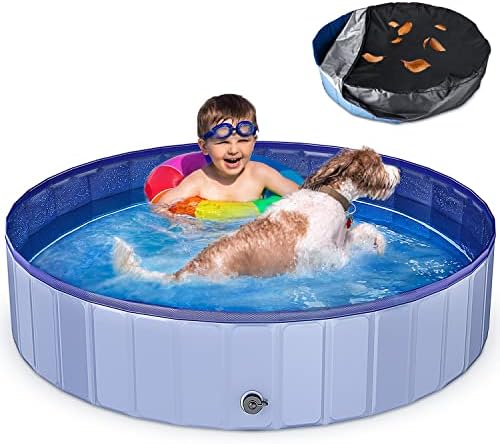 Aihomego Katlanabilir Büyük 63 Havuz Kapaklı Köpek Havuzu, Sert Plastik Çocuk Havuzu, Büyük Köpek için Köpek Havuzu, Arka Bahçede Taşınabilir