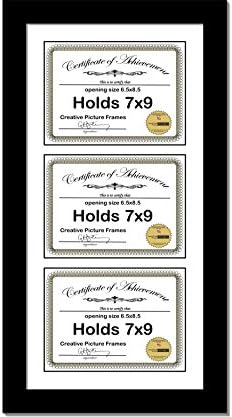 CreativePF [10x24bk-w] Siyah Dikey 7x9 Üçlü Diploma Çerçevesi ile 3 Açılış Beyaz Paspas | Tutar 3 7x9 inç Belgeleri Yüklü duvar askısı