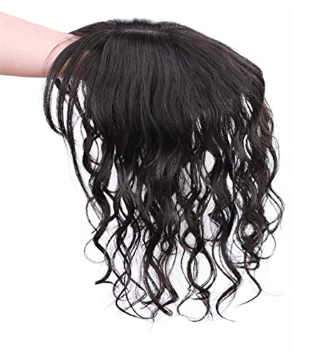 LXUE gerçek insan saçı Topper Saç Parçaları Kıvırcık Saç Topper Kadınlar için Patlama ile İnceltme Saç, 11 Koyu Kahverengi