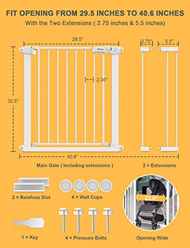 Tokkıdas 40.6 -29.5 Otomatik Yakın Bebek Kapısı,Siyah & Beyaz, Ekstra Geniş Çocuk Kapısı için Kapı ile Merdiven, Kapı, Ev, İçerir 2.75