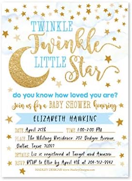 25 Twinkle Twinkle Erkek Bebek Duş Davetiyeleri, Serpin Erkek İçin Davet, Coed Küçük Yıldız Cinsiyet Reveal Tema, Sevimli Ay Bulutlar