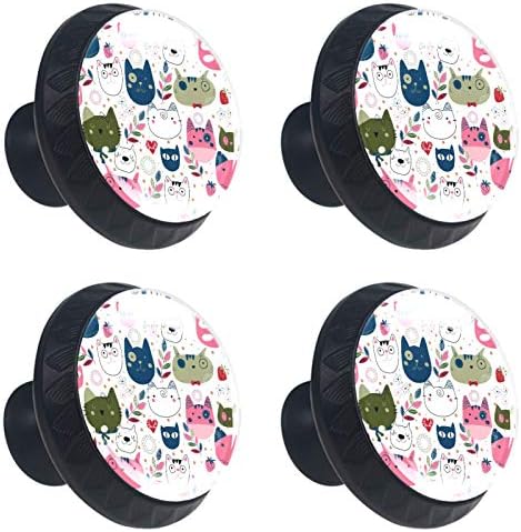 Lagerery Dresser Topuzlar Karikatür Sevimli Kedi Çekmece Kolları Kristal Cam Topuzlar 4 adet Renk Tasarlanmış Yuvarlak Topuzlar Toddler