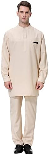 Yaz Erkek T Shirt erkek Rahat Orta Düğme Aşağı Cep Müslüman Elbise Pantolon İki Parçalı Set Koyu Takım Elbise
