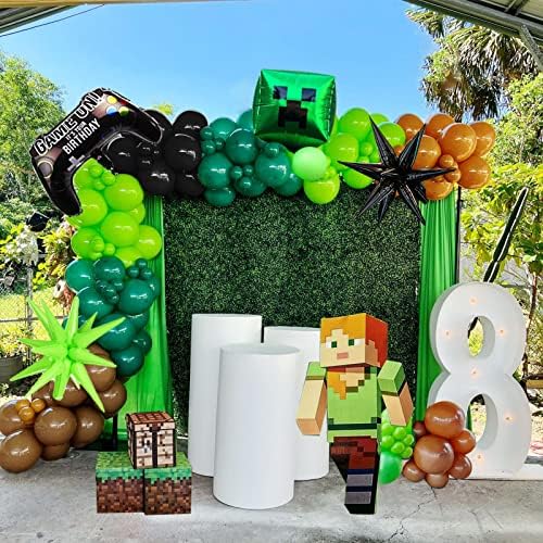 Yeşil Siyah Kahverengi Minecraft balon garland kiti ile Piksel küp yıldız patlaması balonlar Piksel Madenci İşçiliği Oyun Parti video