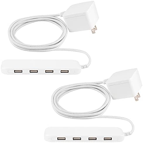 UltraPro GE Duvar Şarj Cihazı, 4 Bağlantı Noktalı USB Şarj Cihazı, 6 Ft Kablo, Çoklu USB Şarj İstasyonu, 2 Paket, Beyaz, 60033