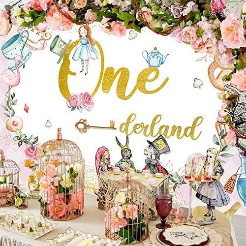 Bellicremas Wonderland 1st Doğum Günü Backdrop Kız için Onederland Çay Partisi Süslemeleri Pembe Prenses İlk Doğum Günü Arka Plan Peri