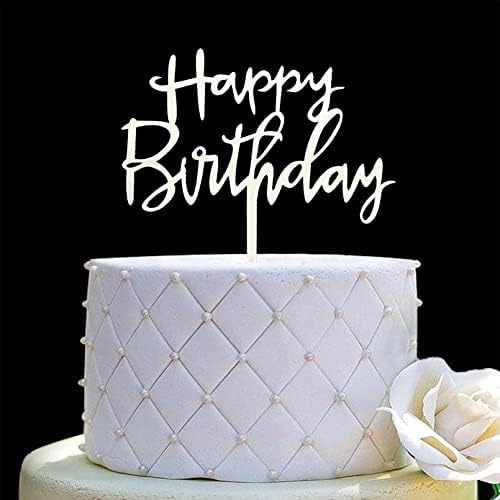 JIEEIN Mutlu Doğum Günü Pastası Topper-Doğum Günü Partisi Olay Süslemeleri, Kirli beyaz Plastik