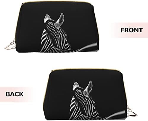 OGNOT Siyah & Beyaz Zebra makyaj çantası Seyahat Organizatör Erkekler Ve Kadınlar İçin, hafif Deri Makyaj Çantası Büyük Kozmetik Çantası