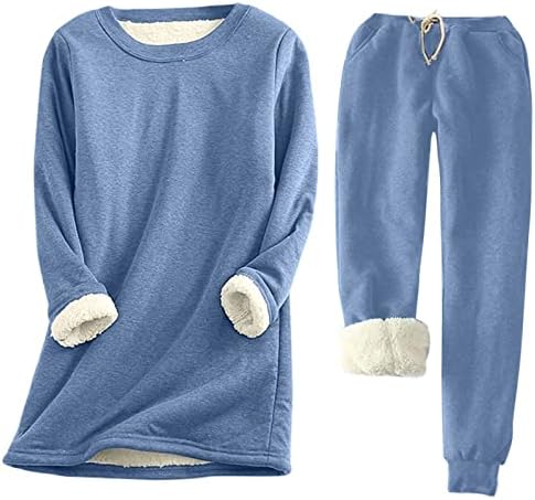 Kadın Düz Renk T - Shirt Uzun Kollu Yuvarlak Boyun Kazak Üstleri Pantolon Polar Termal Ev Giyim Pijama Setleri