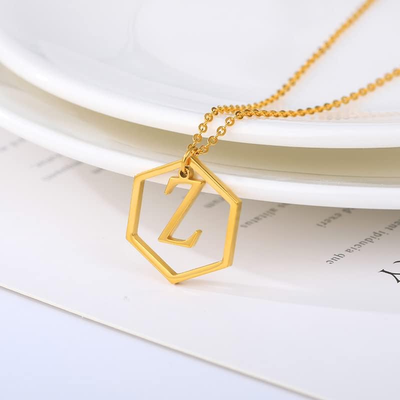 T3Store Yaratıcı Geometrik Mektup Kolye Kadınlar İçin Sermaye İlk A - Z Kolye Küçük Altıgen Mektup Takı En İyi Arkadaşı BFF - C-GOLD