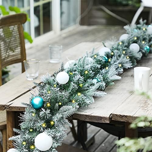 OasısCraft Açık Noel Ağacı Buzlu Urn Dolgu, Koniler ve Kar Akın Noel Çelenk ile Önceden aydınlatılmış Yapay Noel Ağacı 9 FT, Topları