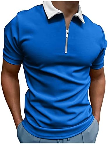 HDDK Erkek Fermuar polo gömlekler Yaz Kısa Kollu Renk Bloğu Yakalı Üstleri İş Slim Fit Casual golf topluğu Tops