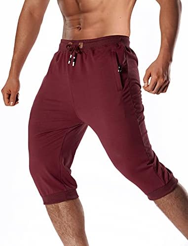 LEPOAR erkek 3/4 Joggers kapri pantolonlar Şort Rahat Egzersiz Eğitimi Koşu Diz Boyu İpli Bel Fermuarlı Cepler