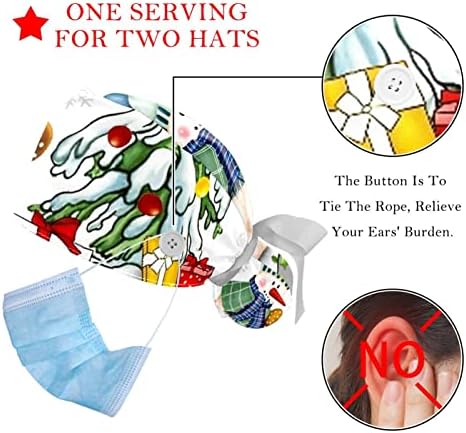 2 Paket Ayarlanabilir Çalışma Kapaklar, Kabarık Şapka Düğmesi ile Sıkı Kravat Geri Fırçalayın Şapka Kadın Erkek Santa Noel