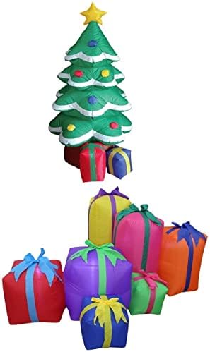 Iki Noel partisi süslemeleri paketi, 4 ayak boyunda şişme noel ağacı ve 6 ayak uzunluğunda noel şişme çok renkli hediye kutuları içerir