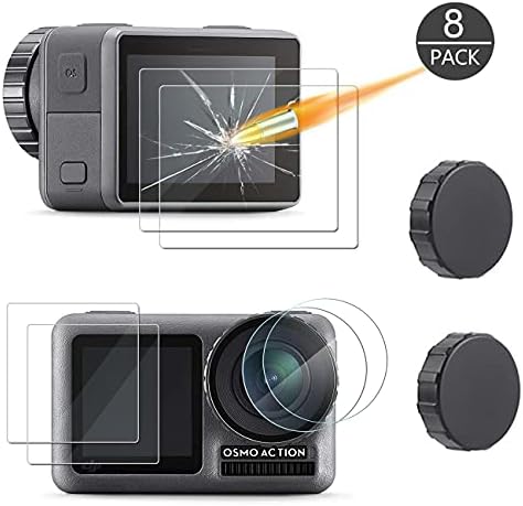 AKWOX [8 Paket] Temperli Cam Lens Ekran Koruyucu için DJI Osmo Eylem (6-Pack) ve Lens kapatma başlığı Koruyucu Aksesuarları (2-Pack)