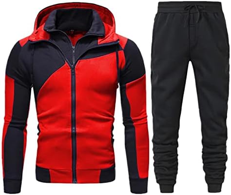 Erkek Eşofman 2 Parça Atletik Kıyafetler Uzun Kollu Fermuar Hoodies ve Joggers spor Seti Rahat Renk Bloğu Eşofman