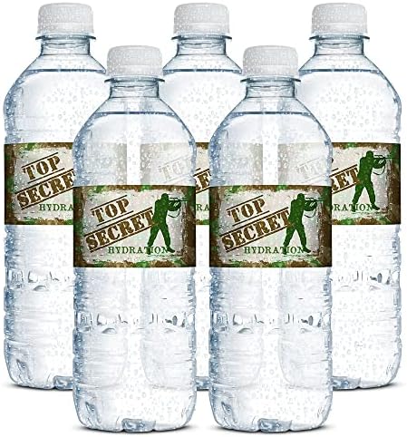 Çok Gizli Ordu Asker Doğum Günü Temalı Su Geçirmez Su şişe etiketi Sarmalayıcıları 20 Etrafında Sarın Etiketleri Boyutlu 1.75 x 8.5